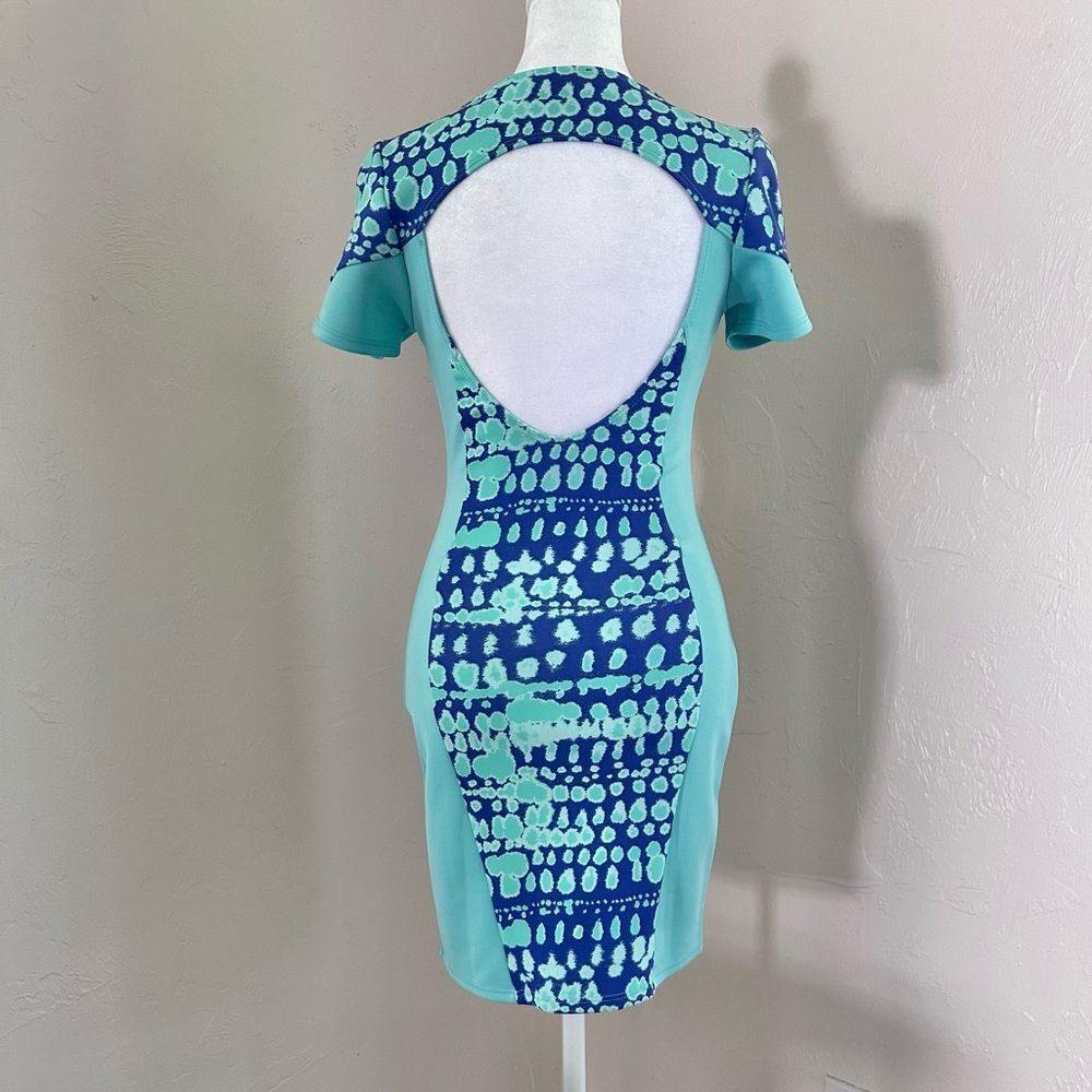 Nasty Gal Wave Crush Open Back Mini Dress Aqua / Turquoise Blue Tie Dye Scuba S - Picture 7 of 16